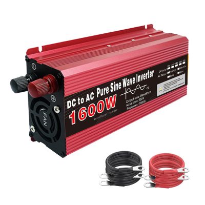 1600W Pure Sine Wave Power Inverter 72V 60V 48V 24V 12V DC to 120 240V AC Converter with AC Outlets Car Inverter for Truck, Home, RV, Camping, Off-Grid Solar Power Inverter(Size:48v to 230v)