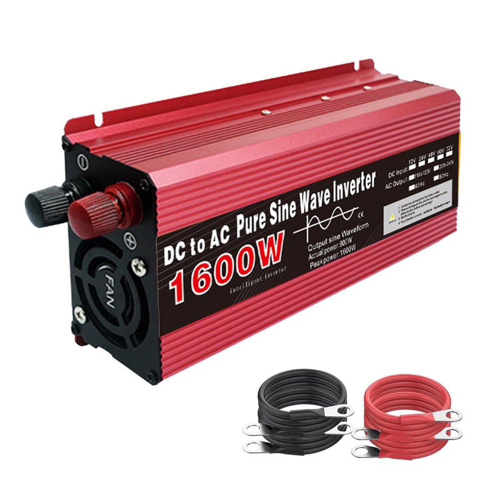1600W Pure Sine Wave Power Inverter 72V 60V 48V 24V 12V DC to 120 240V AC Converter with AC Outlets Car Inverter for Truck, Home, RV, Camping, Off-Grid Solar Power Inverter(Size:48v to 230v)