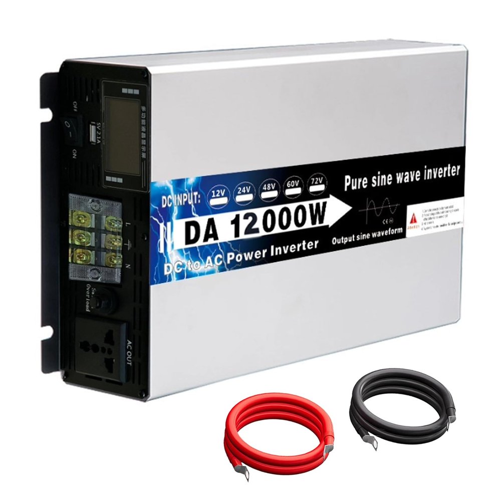 12000W Off-Grid Solar Power Inverter DC 72V 60V 48V 24V 12V to AC 120V 240V Converter, Pure Sine Wave Power Inverter with AC Outlets Display for Truck, Home, RV, Camping, Silver(Size:60v to 110v)