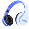 BESTGOT Headphones for Kids Children Headphones for Kids Boys Adult with Microphone Volume Control Foldable Headset with 3.5mm Plug Removable Cord (White/Blue) view 1