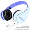 BESTGOT Headphones for Kids Children Headphones for Kids Boys Adult with Microphone Volume Control Foldable Headset with 3.5mm Plug Removable Cord (White/Blue) view 3