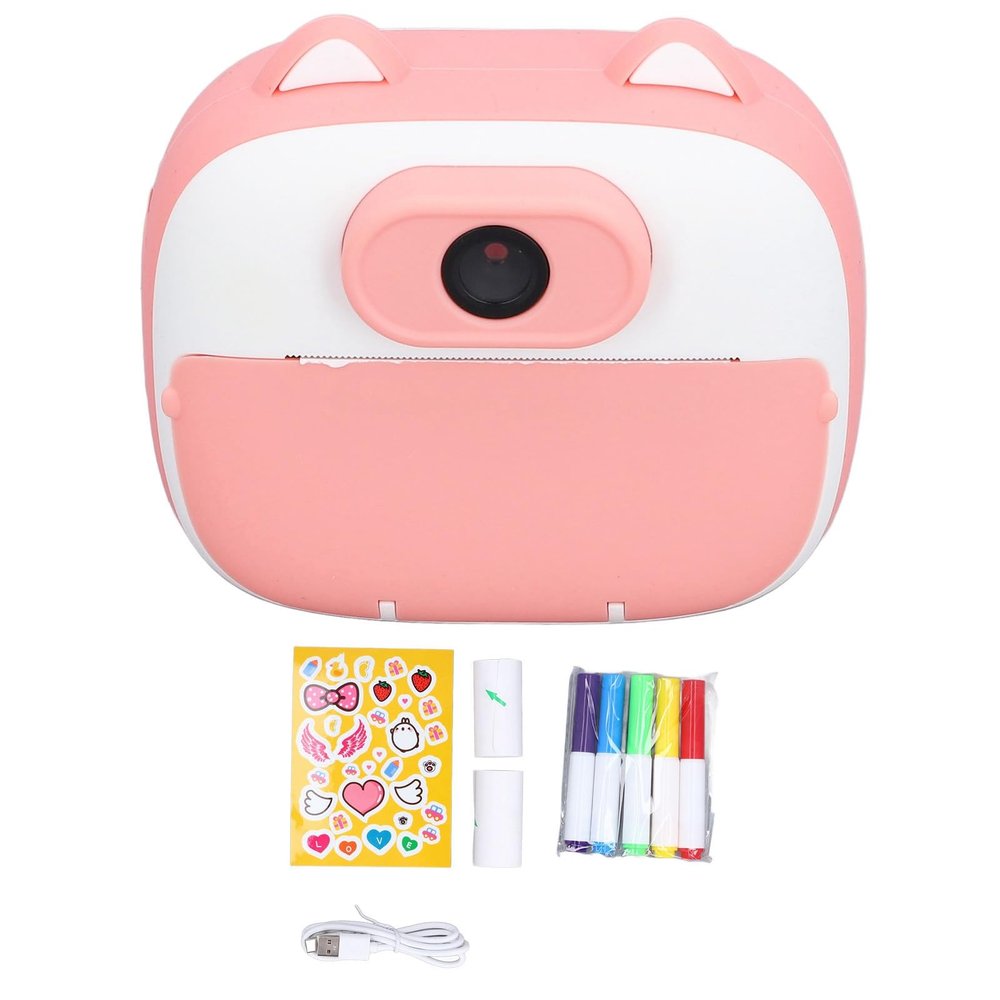 Srliya Kids Instant Print Camera, IPS Screen, 26MP Dual Lens, Grayscale Printing, ABS Material for Children's Colorful Creation, doodling, 32GB Memory Card Support