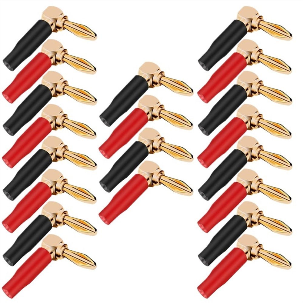 20PCS 4mm L-Shaped Right Angle Banana Soft Plastic Shell 90 Degree Banana Connector Red Black
