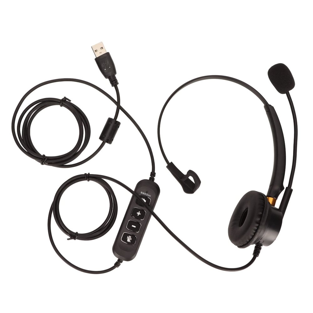 PinzqTrading ENC Telephone Headset, Single Ear Service Headphone with USB Plug, Active Noise Cancellation for Call Center, Telemarketing, Customer Service, Clear Conversations, Comfortable to