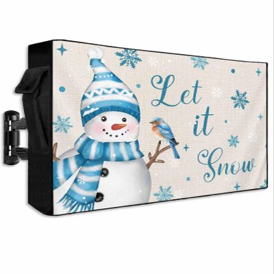 Outdoor TV Cover Christmas Snowman Bird Blue Snowflakes Weatherproof Waterproof Outside TV Protector with Zipper,Winter Snow Retro Linen Smart Television Screen Cover for 70 to 75Inch Screens