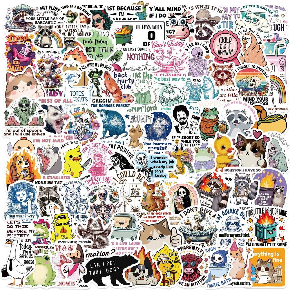 100PCS Funny Holographic Stickers Sarcastic Meme Stickers Waterproof Vinyl Decals for Laptop Water Bottle Skateboard Luggage Car Bumper for Kids Teens Girls Adults