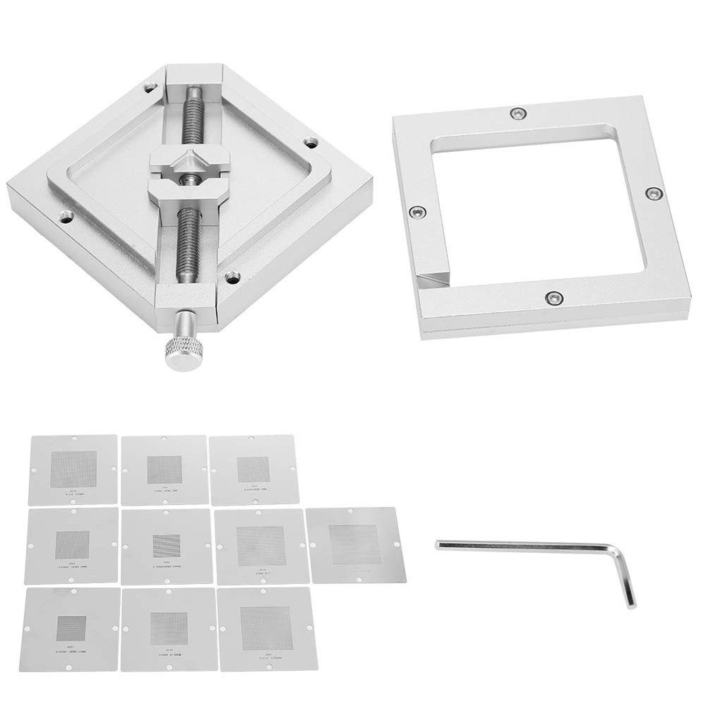 BGA Reballing Rework Station HT 90, BGA Rework Station with Diagonal Template, Aluminum Alloy Tin Planting Station for Computer CPU Phone Welder Kits, Includes 10Pcs