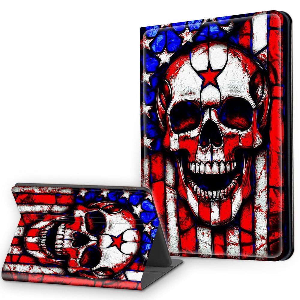 Case for 6" All-New Kindle 11th Generation 2024/2022 Release, Multi-Angle Viewing Leather Lightweight Smart Stand Back Cover with Auto Sleep Wake, Abstract Skull