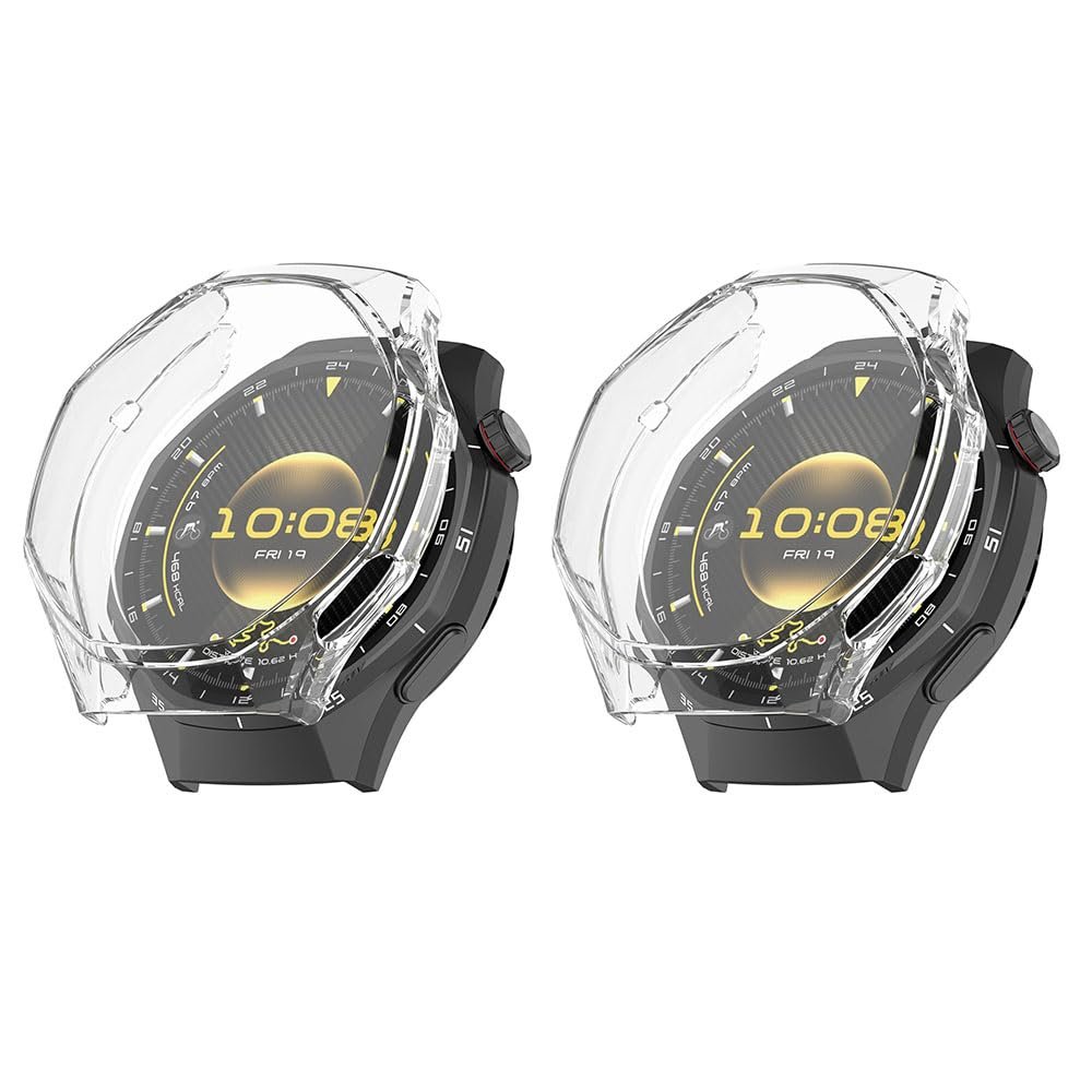 2 Pack Cases Compatible with Huawei Watch GT 6 Pro 46mm with Screen Protector, Flexible TPU Shockproof Scratch Proof Cover Case for Huawei Watch GT 6 Pro 46 mm Smartwatch (Clear/Clear)