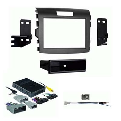 Single DIN Car Stereo Radio Install Kit (Charcoal Gray) Package Compatible with CRV 2015 with Factory Amplifier or Without Factory Amplifier