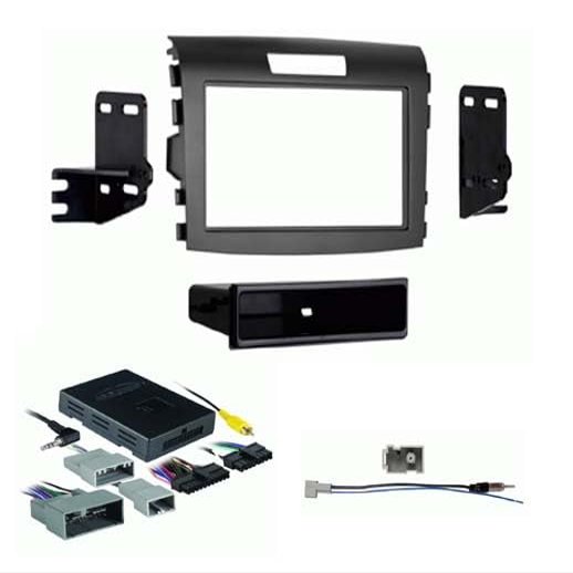 Single DIN Car Stereo Radio Install Kit (Charcoal Gray) Package Compatible with CRV 2015 with Factory Amplifier or Without Factory Amplifier