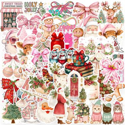 100PCS Christmas Stickers,Watercolor Christmas Vinyl Waterproof Stickers for Water Bottles Scrapbook Journal,Holidays Gifts