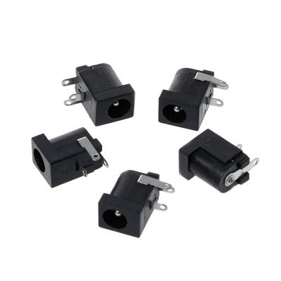5 Pcs DC-005 Black for Socket Connector 5.5x2.1mm Barrel-Type PCB Connector Plug Adapter Screw Solder Bucket Socket Cord Pigtail Cable Bulkhead Panel Router Outlet