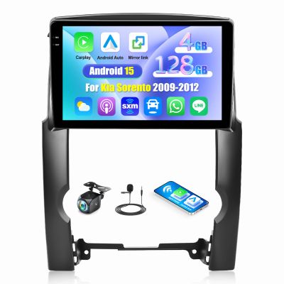 [4G+128G] Android 15 Car Radio for Kia Sorento 2009 2010 2011 2012 with Carplay Android Auto 10.1 Inch Touch Screen Bluetooth FM RDS/WiFi/GPS Navigation/SWC+AHD Backup Camera