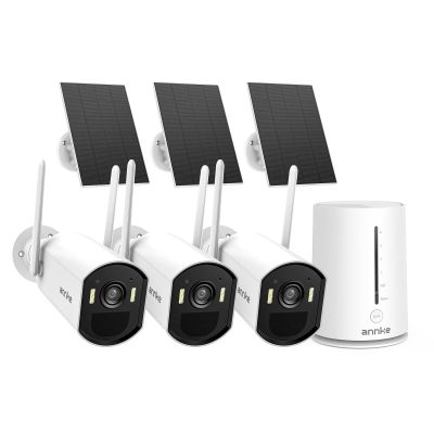 ANNKE 4MP Wireless Security Camera Outdoor, 5MP 3 Bullet Cam-Kit Solar Surveillance Home System, PIR Human Detection,Compatible with Alexa, 2-Way Audio, Color Infrared Night Vision, 64GB Memory Card