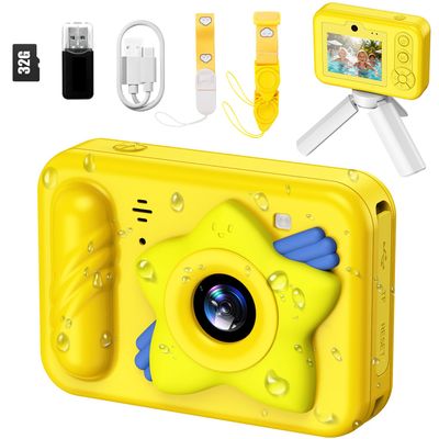 Kids Camera Waterproof - Underwater Camera for Kids, HD Digital Camera for Toddler with 1080P Video Recording, Ideal Christmas Birthday Gifts for Boys Girls Age 3-12 with 32GB Card (Yellow)