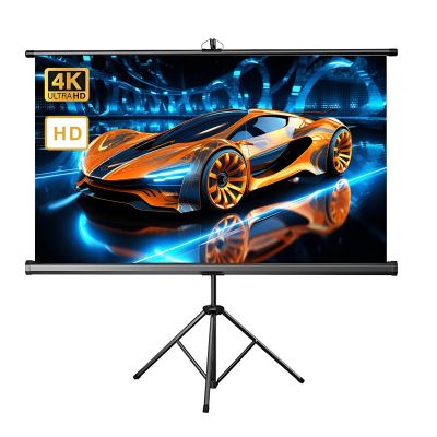 Screen Projector with Tripod, 2.5-Gain 16:9/4:3 4K HD Wrinkle-Free Light-Weight Movie Screen for Home Theater Cinema Indoor Outdoor Backyard Party(60 Inch)