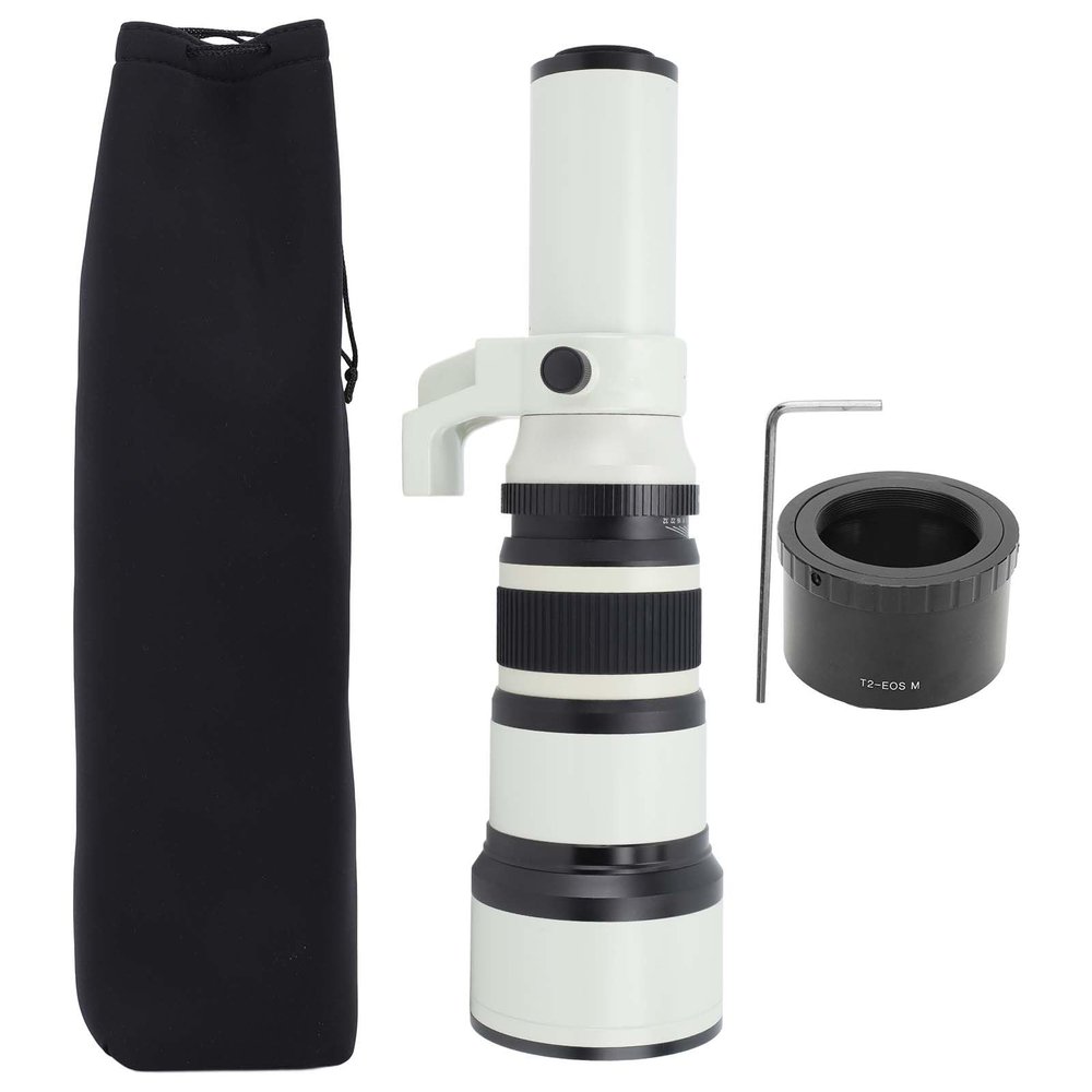 500mm F6.3 Fixed Focus Telephoto Lens, Alloy Optical Glass, with T2 EOSM Adapter Ring for M Mount Mirrorless Camera - High Contrast Multi - Coating, Manual Focus with Tripod Moun (White)