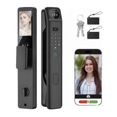 Mabtck 3D Face Recognition Smart Door Lock: HD Camera Video Intercom, Palm Vein Scanner, Keyless Fingerprint Mortise Lock, Digital Keypad, Alexa, Tuya APP, IP65 Waterproof, for Front Door