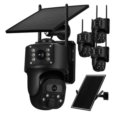 KONTONTY Solar Powered Outdoor Security Camera Kit Weatherproof Surveillance with LTE Router Night Vision Two-Way Audio for Home and Remote Monitoring US Version