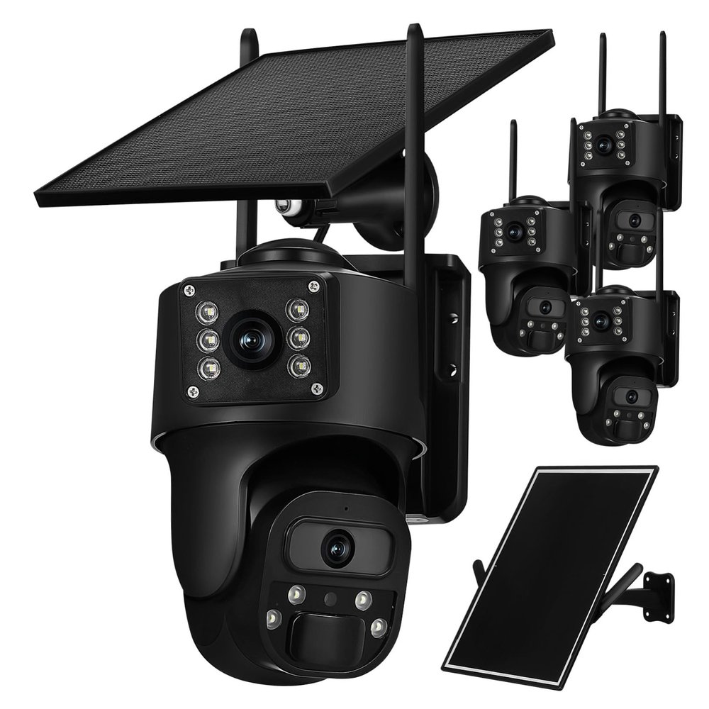 KONTONTY Solar Powered Outdoor Security Camera Kit Weatherproof Surveillance with LTE Router Night Vision Two-Way Audio for Home and Remote Monitoring US Version