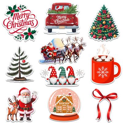 10 Pcs Merry Christmas Stickers, Cute Holiday Vinyl Decals Featuring Santa, Reindeer, Christmas Tree, Gnomes & Hot Cocoa, Festive Waterproof Stickers for Laptops, Water Bottles & Gift Wrapping