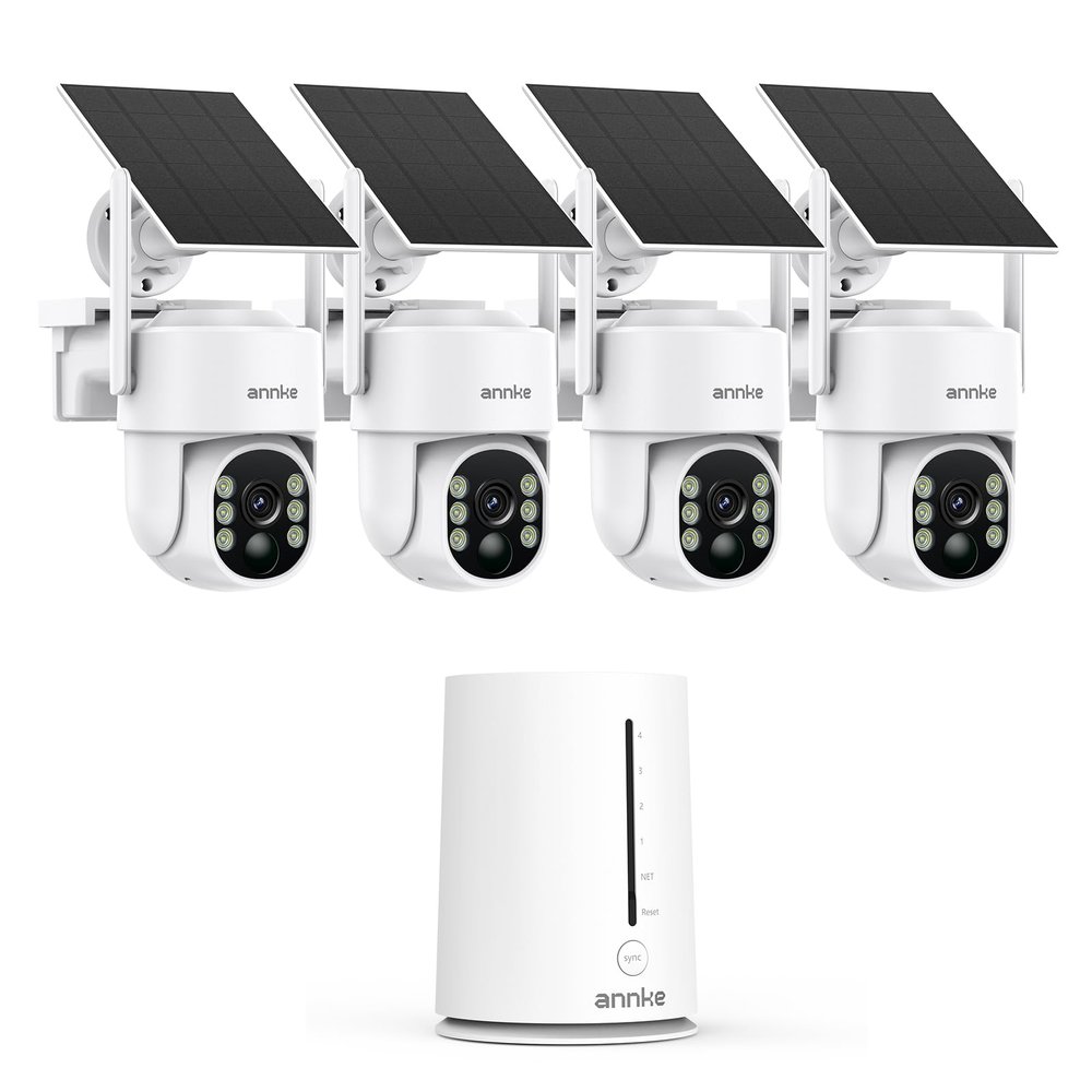 ANNKE 4MP Wireless Security Camera Outdoor, 5MP 4 Dome Cam-Kit Solar Surveillance Home System, PIR Human Detection, Compatible with Alexa, 2-Way Audio, Color Infrared Night Vision, 64GB Memory Card