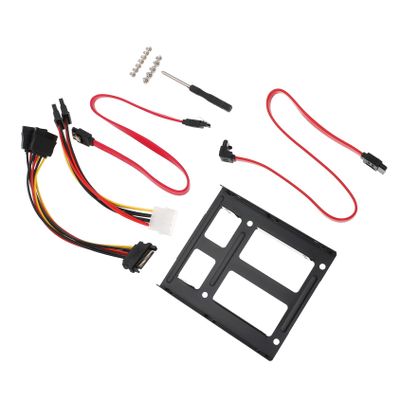 COOLHIYA Dual Bay Hard Drive Adapter Bracket Kit for SSD and Mechanical Drive Desktop Metal Mounting Converter with Red Data and Power Cables Enhanced Heat Dissipation Design