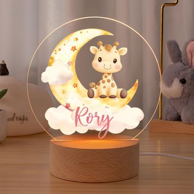 idooodle Personalized Cute Animals Acrylic Night Light, Custom Name LED Light for Nursery 48 Patterns Option Gift for Kids