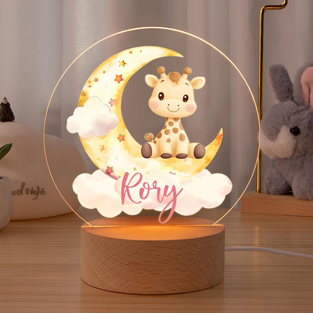 idooodle Personalized Cute Animals Acrylic Night Light, Custom Name LED Light for Nursery 48 Patterns Option Gift for Kids