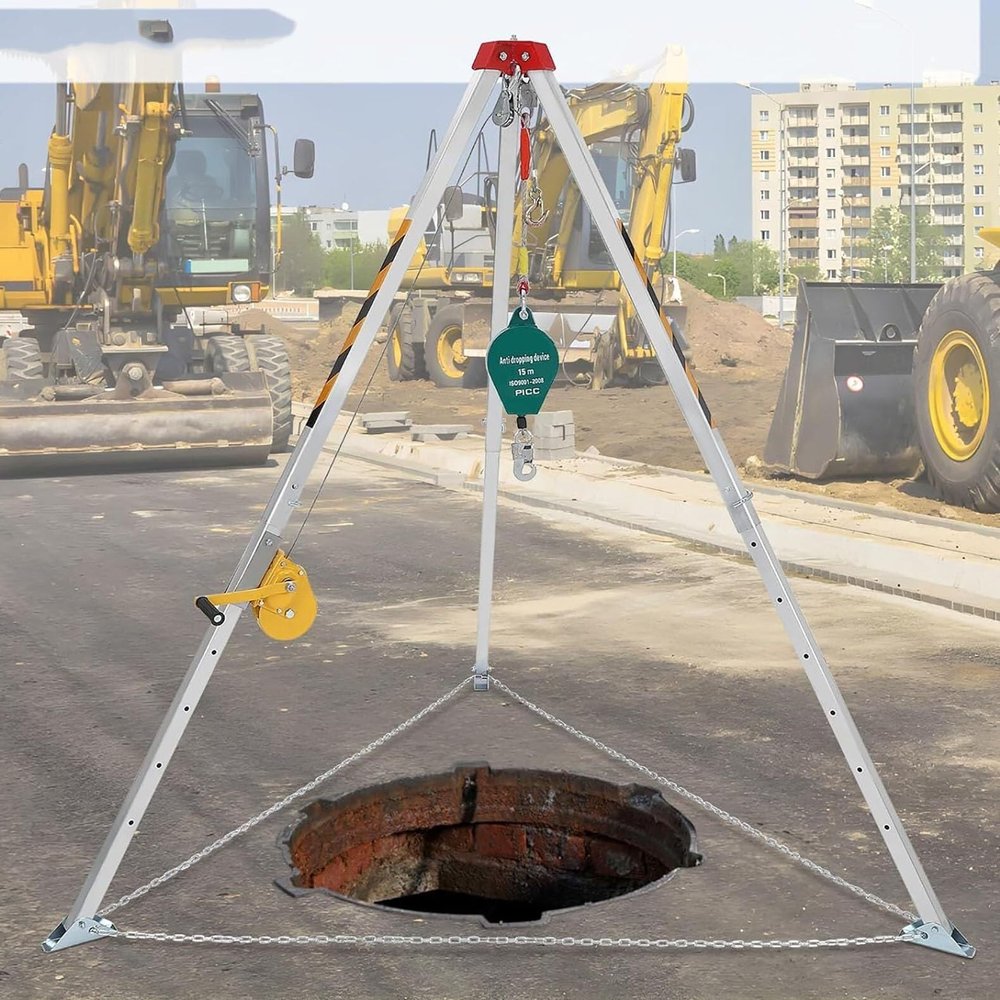 Emergency Rescue Tripod with Safety Belt, Aluminum Firefighting Rope System, Telescopic Legs for Flue, Tunnels, Sewers, 1200Lbs/1800Lbs/2600Lbs Capacity