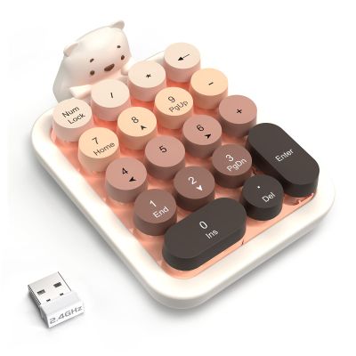 Ajazz AF18 Wireless Numeric Keypad, 2.4G USB Wireless Connection, Ergonomic 18-Key Compact Silicone Bear Design, Gradient Keycaps, Detachable & Portable Number Pad for PC, Laptop Milk Tea