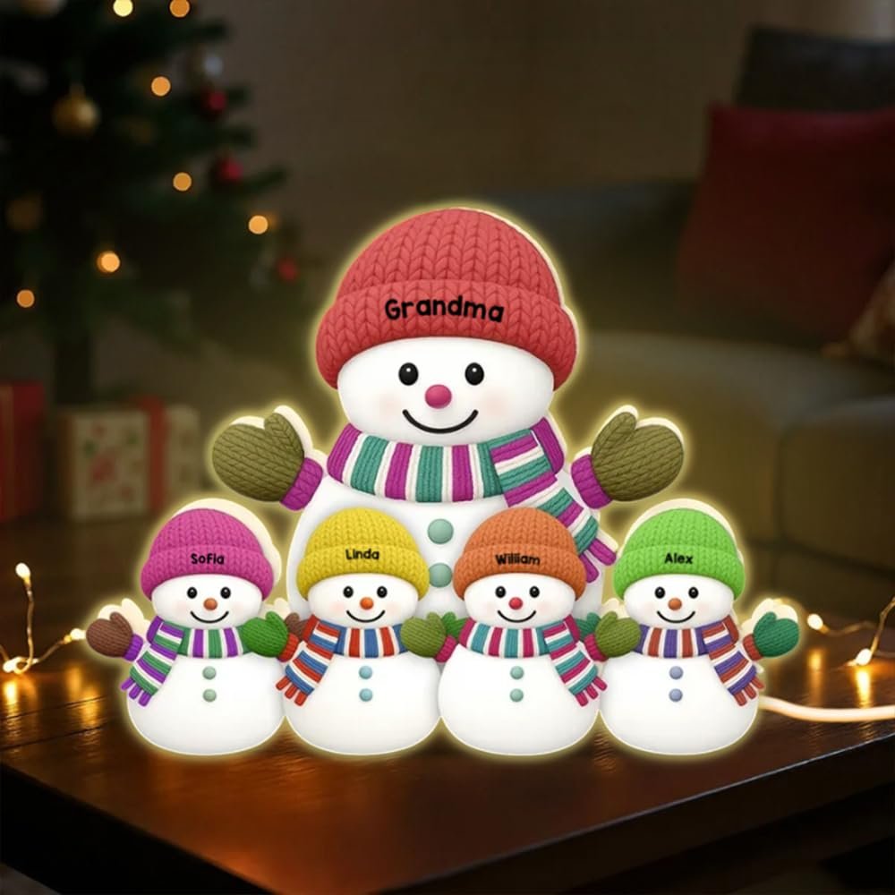 POPPOP Personalized Grandma Snowman Light Box, Custom Family Christmas Night Light, Christmas Birthday Gift for Grandma, Grandpa, Kids, 3D Effect Heartwarming 01