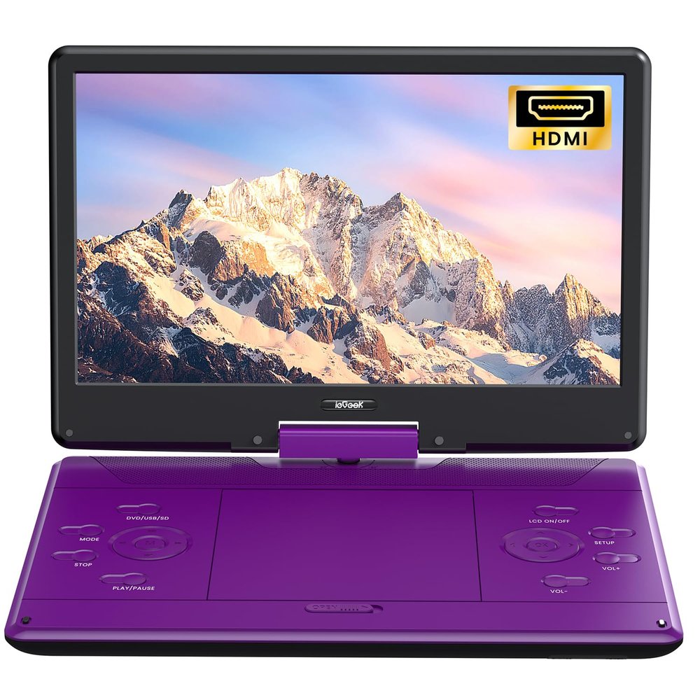 ieGeek 15.9" Portable DVD Player, 14.1" Large Screen, HDMI Input, Purple