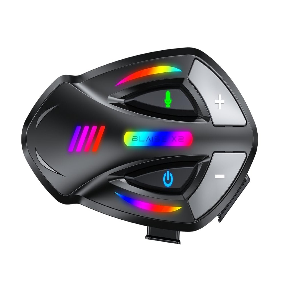 Logto Blaise X2 Motorcycle Intercom 2 Rider Helmet Communication System Motorcycle Helmet Bluetooth Headset Music Sharing Voice Control IP66 Waterproof 15 Lighting Models (Single Pack-Glossy Black)