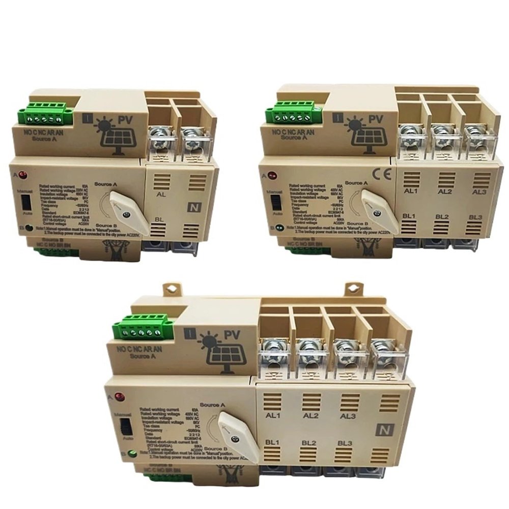 ZGTUYEAJ 1pcs Din Rail 2P 3P 4P Mini ATS ATS PV System Power to City Power on-Grid Solar Power Automatic Transfer Switch AC220V(3p,40A)