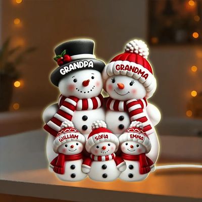 POPPOP Personalized Grandma Grandpa and Grandkids Snowman Light Box, Custom Family Christmas Night Light, Christmas Birthday Gift for Grandma, Grandpa, Kids, 3D Effect Heartwarming 02