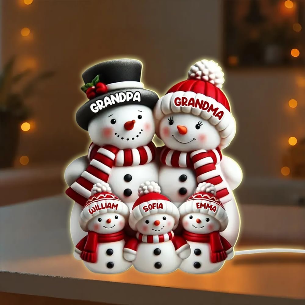 POPPOP Personalized Grandma Grandpa and Grandkids Snowman Light Box, Custom Family Christmas Night Light, Christmas Birthday Gift for Grandma, Grandpa, Kids, 3D Effect Heartwarming 02