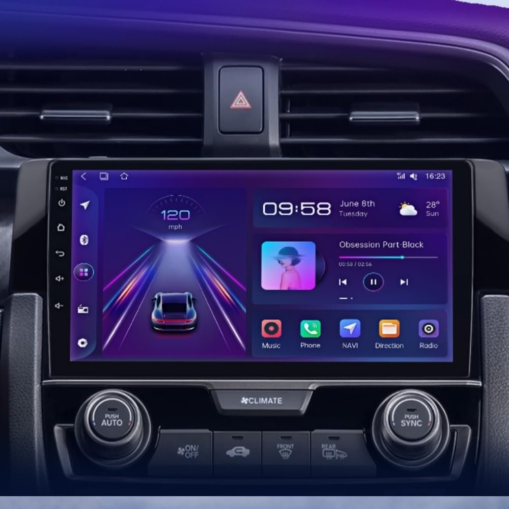 2+64G Double Din Car Stereo for Honda Civic 2016-2020 with Wireless CarPlay and Android Auto, 9 Inch IPS Touchscreen Android 15 Car Radio Support Bluetooth WiFi GPS SWC FM RDS Backup Camera