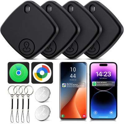 Air Tracker for Android or iOS, 4 Pack Dual System Android Smart Tracker Tags Compatible with iOS Find My or Google Find Hub App, Bluetooth Tracker Key Locator with Sound for Luggage, Bags,Wallet