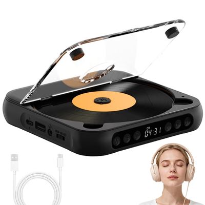 External Portable CD Player for Car, Plug & Play USB CD Player for Vehicle with AUX/USB Connection, External Car CD Players for Android and Non-Android Cars Stereo, Laptop, TV, Computer (Black)
