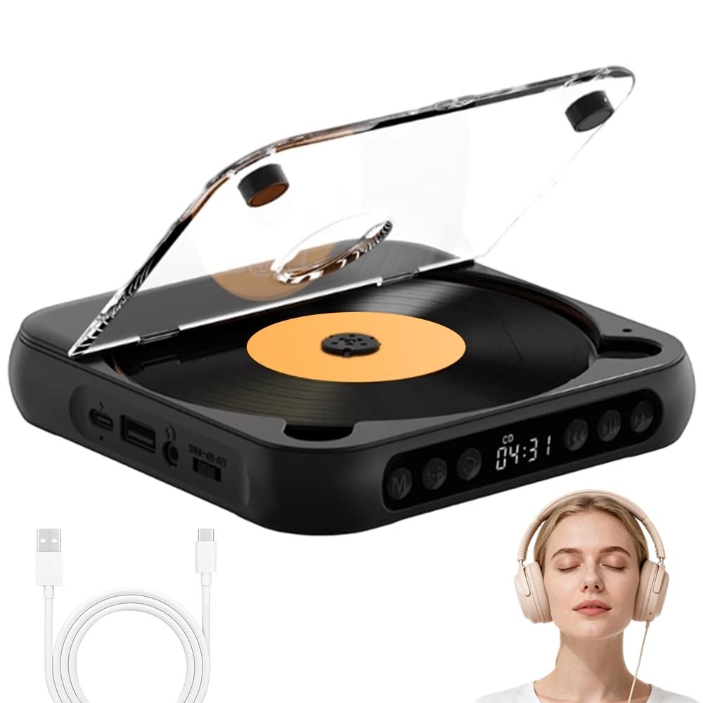 External Portable CD Player for Car, Plug & Play USB CD Player for Vehicle with AUX/USB Connection, External Car CD Players for Android and Non-Android Cars Stereo, Laptop, TV, Computer (Black)