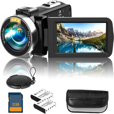 Dumjug 4K Camcorder Video Camera, 48MP Digital Video Camera for YouTube, with 3'' 270 Degree Rotation Touchscreen, 18X Video Recorder Vlogging Camera with Remote Control and Two Batteries