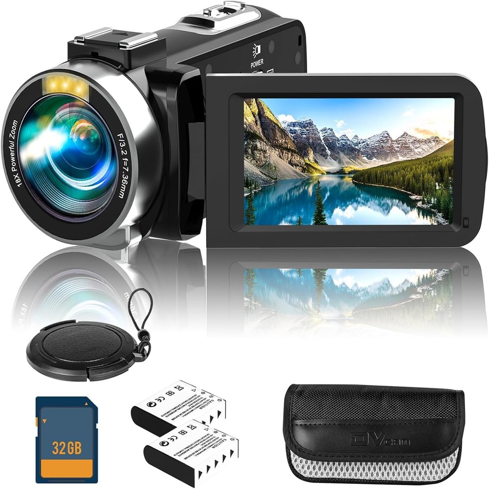 Dumjug 4K Camcorder Video Camera, 48MP Digital Video Camera for YouTube, with 3'' 270 Degree Rotation Touchscreen, 18X Video Recorder Vlogging Camera with Remote Control and Two Batteries