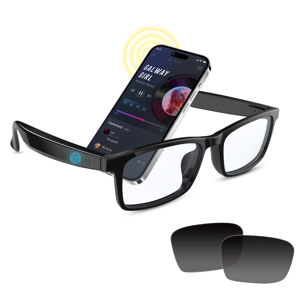 padom Smart Glasses for Men & Women, IPX5 Waterproof & Voice Assistant, Audio Glasses with Extra Polarized Lenses & Open-Ear Speaker, Anti-Blue Light Bluetooth Glasses for Driving, Travel & Working