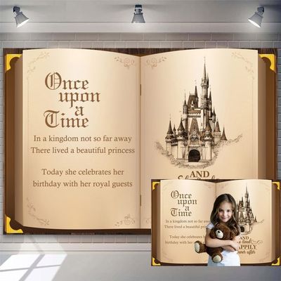 10x7ft Fairy Tale Book Backdrop Once Upon a Time Backdrops Ancient Castle Photography Background for Wedding Bridal Shower Romantic Princess Birthday Party Decorations Girls Boys Photo Booth Props