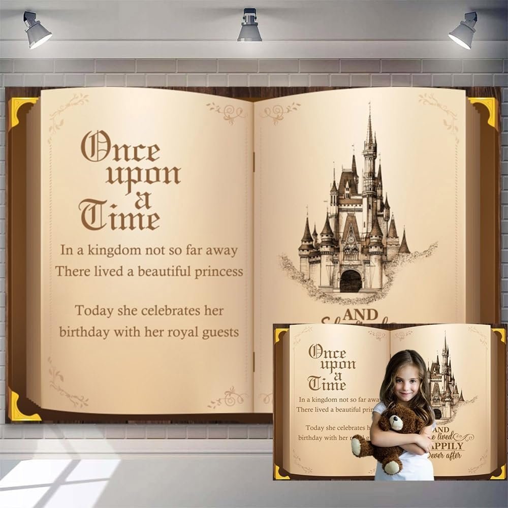 10x7ft Fairy Tale Book Backdrop Once Upon a Time Backdrops Ancient Castle Photography Background for Wedding Bridal Shower Romantic Princess Birthday Party Decorations Girls Boys Photo Booth Props