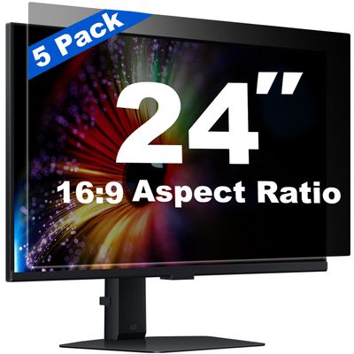 [5 Pack] 24 Inch Computer Privacy Screen for 16:9 Aspect Ratio Widescreen Monitor, Eye Protection Anti Glare Blue Light Filter Shield, Removable Anti-Scratch Anti Spy Protector