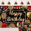 Leopard Print Birthday Backdrop Black Gold Balloons Red Rose Glitter Photography Background Women Adult Baby Shower Wedding Birthday Party Decorations Banner Photo Props 7x5FT view 1