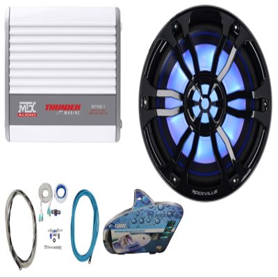 Rockville RM-PREMIUM104 Black Bundle: 10 in Free Air 1200-Watt Peak/300-Watt RMS Marine Subwoofer, MTX WET500.1 Mono Amplifier, RMWK4 4 AWG Waterproof Amp Wiring Kit, 3-Items